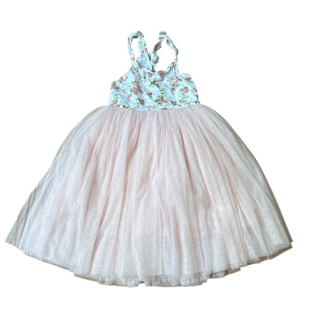 Ilofallzigue Tulle Dress Kids Pink Floral Halter Special Occasion SIZE 7